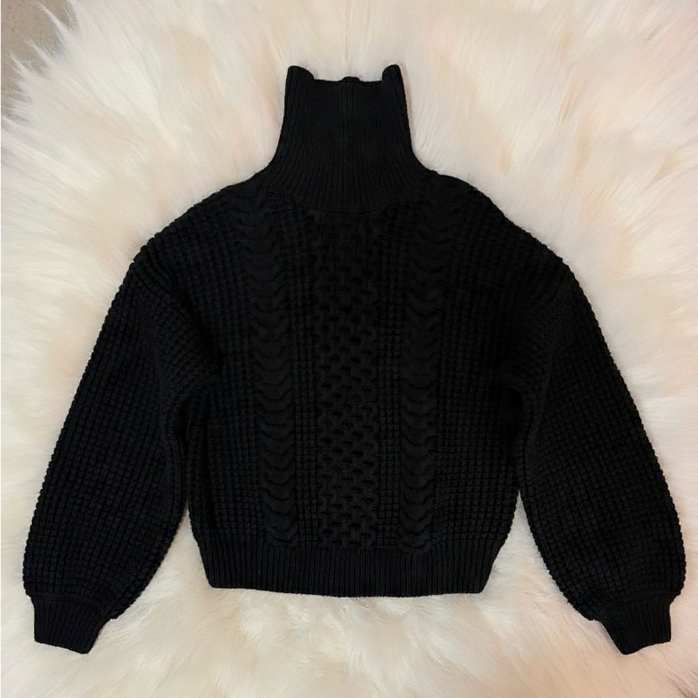 Elegant Black Cable Knit Turtleneck Sweater